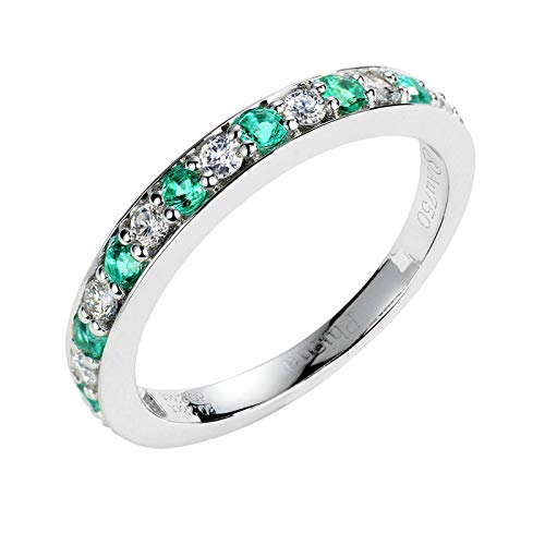 Stfery Weiß Gold 18K Ring Damen, Eheringe mit Smaragd, Ringe Echter Schmuck, Gr.65 (20.7) von Stfery