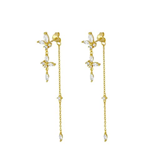 Strass Ohrringe Hängend Gold, Damen Ohrringe Ohrhänger Vergoldet Weißer Zirkonia-Schmetterling mit Quaste Earrings Modeschmuck von Stfery