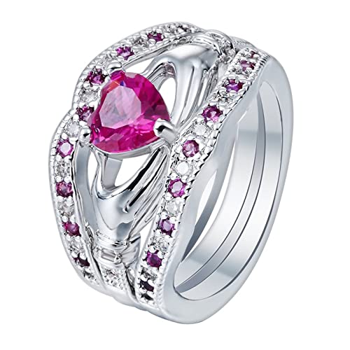 Verlobungsring Herz, Damenring Irisch 3Er Set Silber Claddagh-Hand 60 Zirkonia Modeschmuck Cocktail Party Elegant Geschenk von Stfery