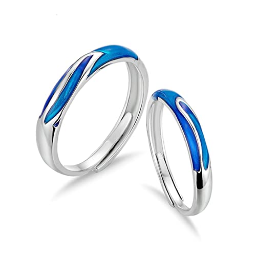 Verstellbare Ringe Vintage, Verstellbare Ringe 925 Sterling Silber Blaue Emaille Partnerringe Cute Blau Schmuck Pärchen Geschenk von Stfery