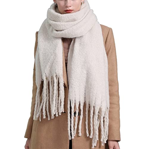 Weiß Schal, Schal Damen Scarf Kunstwolle Lange Solide Schalquaste Halstuch 220x50CM Winter Weich Warm von Stfery