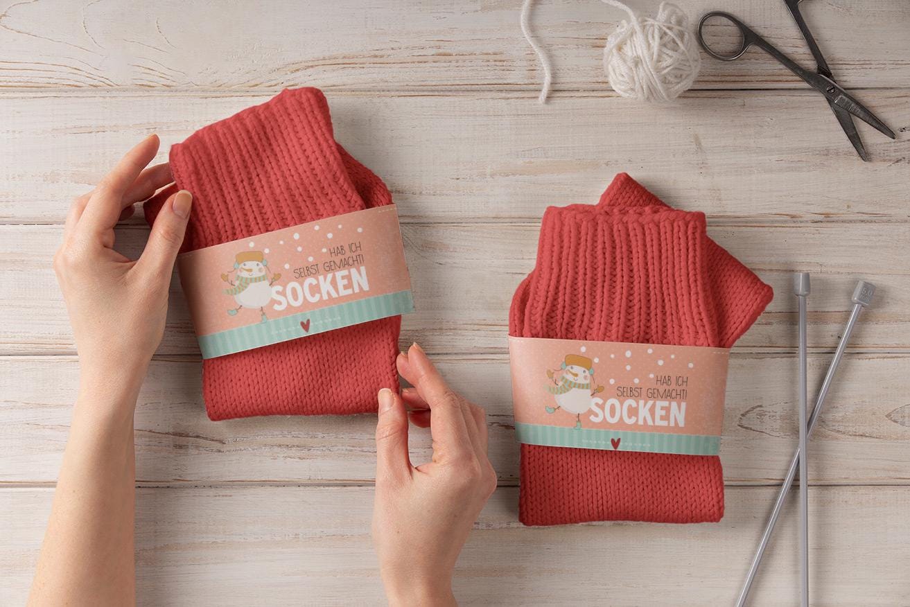 stilvolle Sockenbanderolen | 4Er Set Für Handgemachte Socken & Geschenke stilvolle Sockenbanderolen | 4Er Set Für Handgemachte Socken & Geschenke von StfiArt