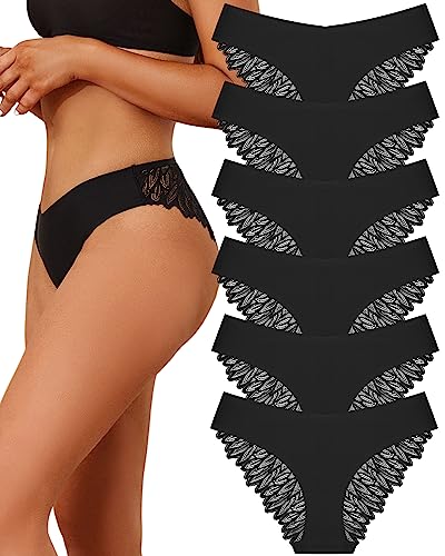 Sth Big Cheeky Underwear for Women Lace No Show Bikini Soft Breathe Seamless Panties Ladies Sexy Hipster Set 6 Pack, Farbe B, M von Sth Big