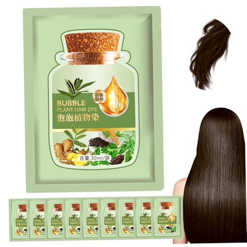 10 Stcs Natural Hair Dye langlebig erfrischend 30 ml Blasen Haarfärbemäumen Extrakt Blasen Haar Shampoo für graue Haarfarbe Frauen Home Salons Mode (Kaffeefarbe) von Stibzeup