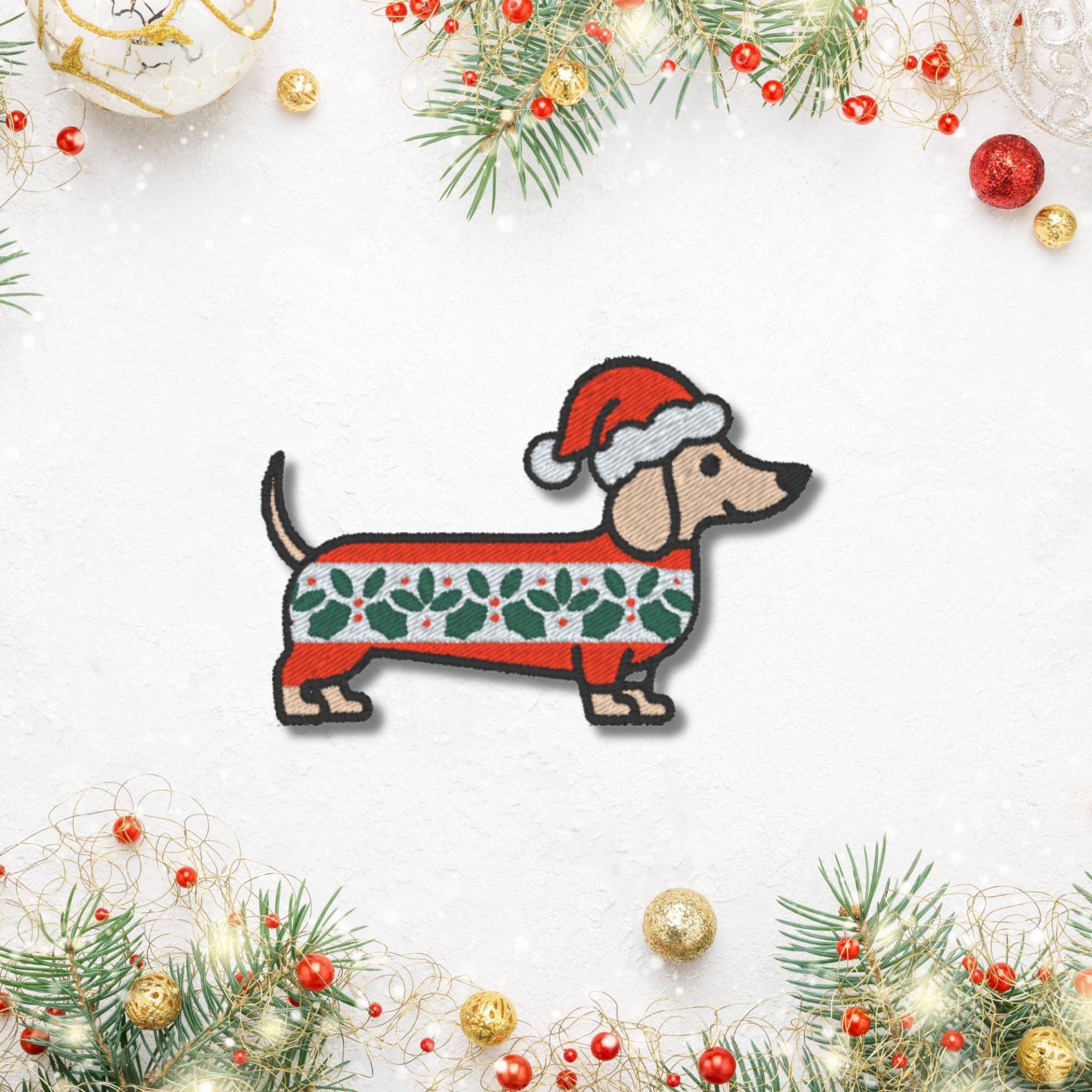 Dackel Aufnäher Weihnachtshund Mit Nikolausmütze | 8 cm von Stichfee