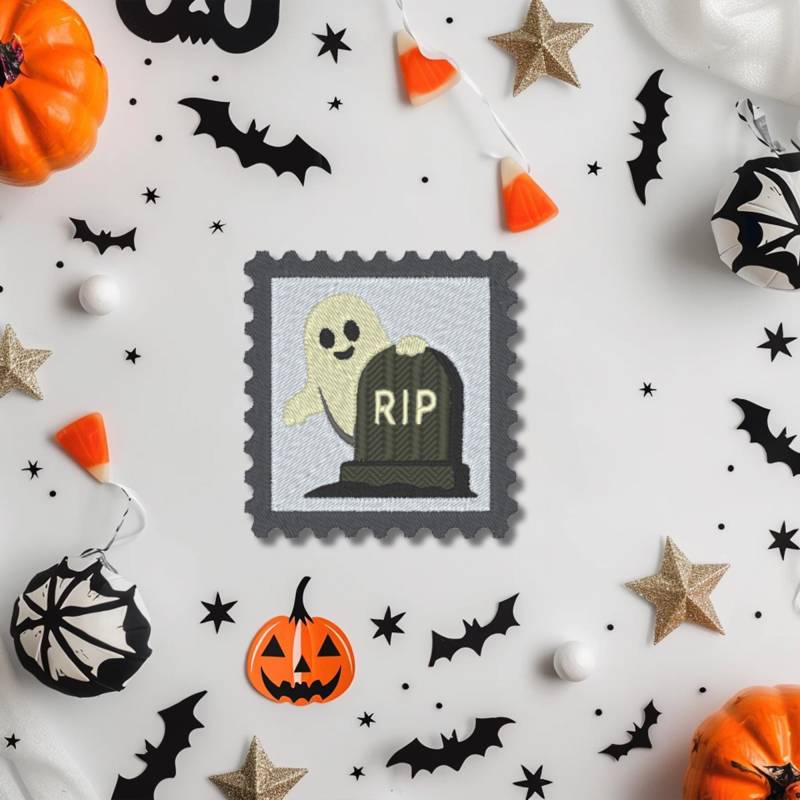 Geister-Aufnäher Mit Grabstein - Halloween Patch, Niedlicher Geist, Grau von Stichfee