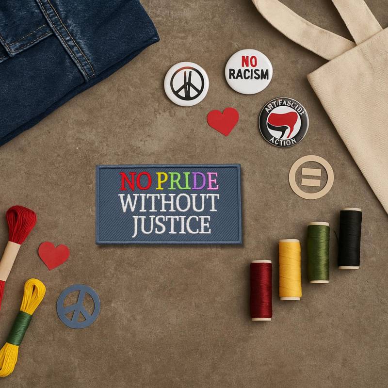 Kein Stolz Ohne Gerechtigkeit Aufnäher - 7 cm Stickaufnäher | Lgbtq+ Pride Queer- Aktivismus Handmade Kein Stolz Ohne Gerechtigkeit Aufnäher - 7 cm Stickaufnäher | Lgbtq+ Pride Queer- Aktivismus Handmade von Stichfee