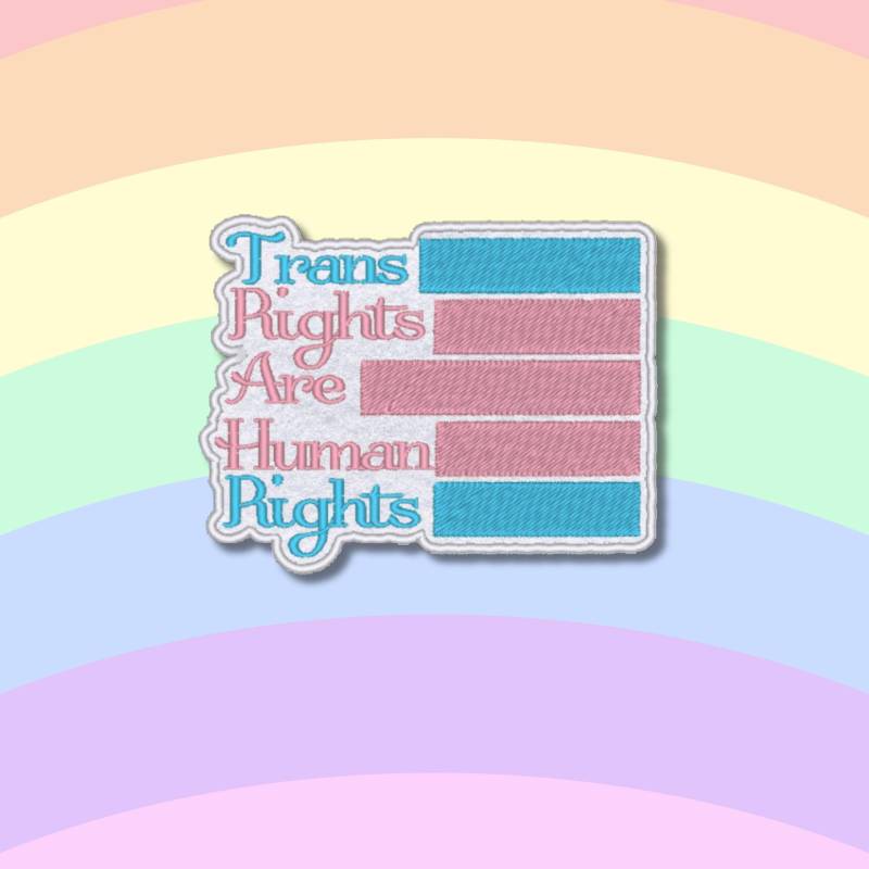 Trans Rechte Gestickter Pride Aufnäher | 9 cm Blau, Pink & Weiß von Stichfee