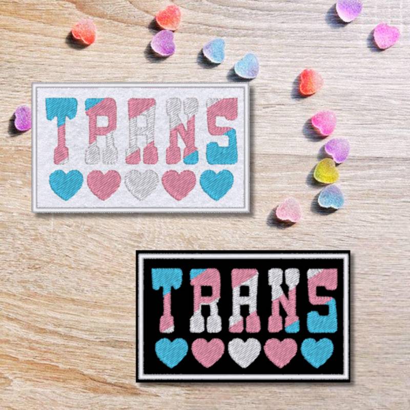 Trans Pride Patch - Bunter Aufnäher Mit Herzen Lgbtq+ Stickerei 8 cm Breit Hintergrund Schwarz Oder Weiß Aufnähen Aufbügeln Trans Pride Patch - Bunter Aufnäher Mit Herzen Lgbtq+ Stickerei 8 cm Breit Hintergrund Schwarz Oder Weiß Aufnähen Aufbügeln von Stichfee