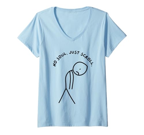 Damen Lustiger trauriger Stick Man Keine Seele Einfach scrollen. T-Shirt mit V-Ausschnitt Damen Lustiger trauriger Stick Man Keine Seele Einfach scrollen. T-Shirt mit V-Ausschnitt von Stick Master