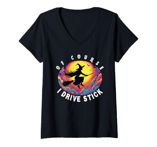 Damen Natürlich fahre ich Stick, Witches Brookstick Lustiges Halloween T-Shirt mit V-Ausschnitt Damen Natürlich fahre ich Stick, Witches Brookstick Lustiges Halloween T-Shirt mit V-Ausschnitt von Stick Witch Way Did She Go