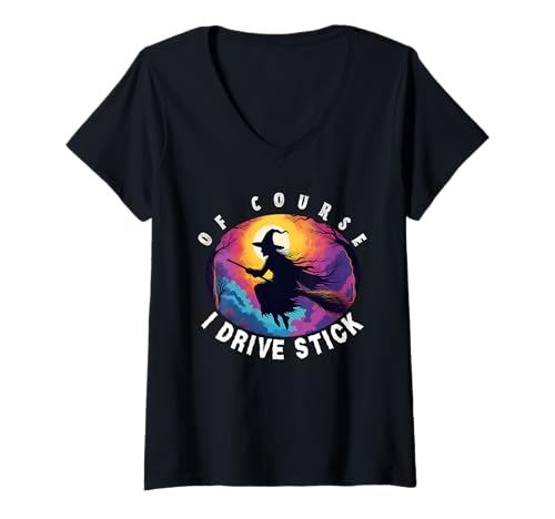 Damen Natürlich fahre ich Stick, Witches Brookstick Lustiges Halloween T-Shirt mit V-Ausschnitt Damen Natürlich fahre ich Stick, Witches Brookstick Lustiges Halloween T-Shirt mit V-Ausschnitt von Stick Witch Way Did She Go