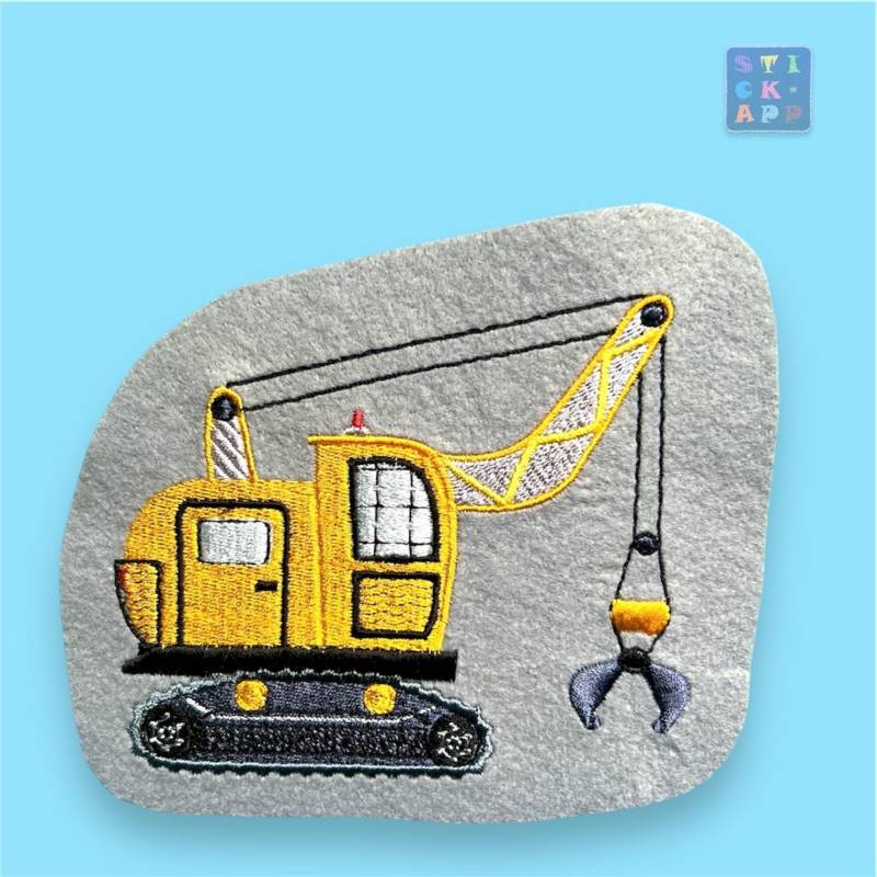Bagger Mit Greifer - Stickapplikation in Wunschfarben Und Größen Individualisierbar von StickApp