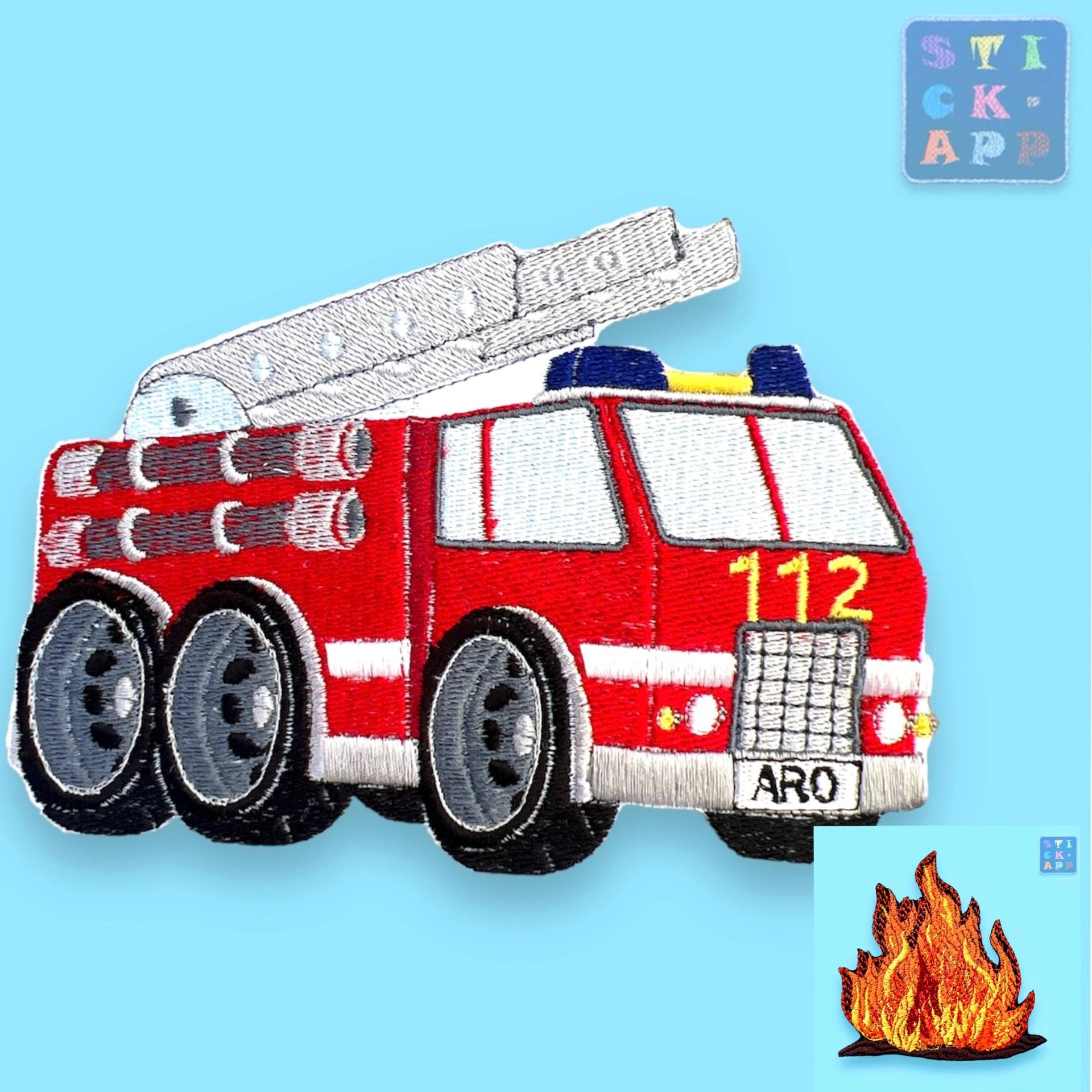 Feuerwehrauto - Stickapplikation in Wunschfarben & Größen von StickApp
