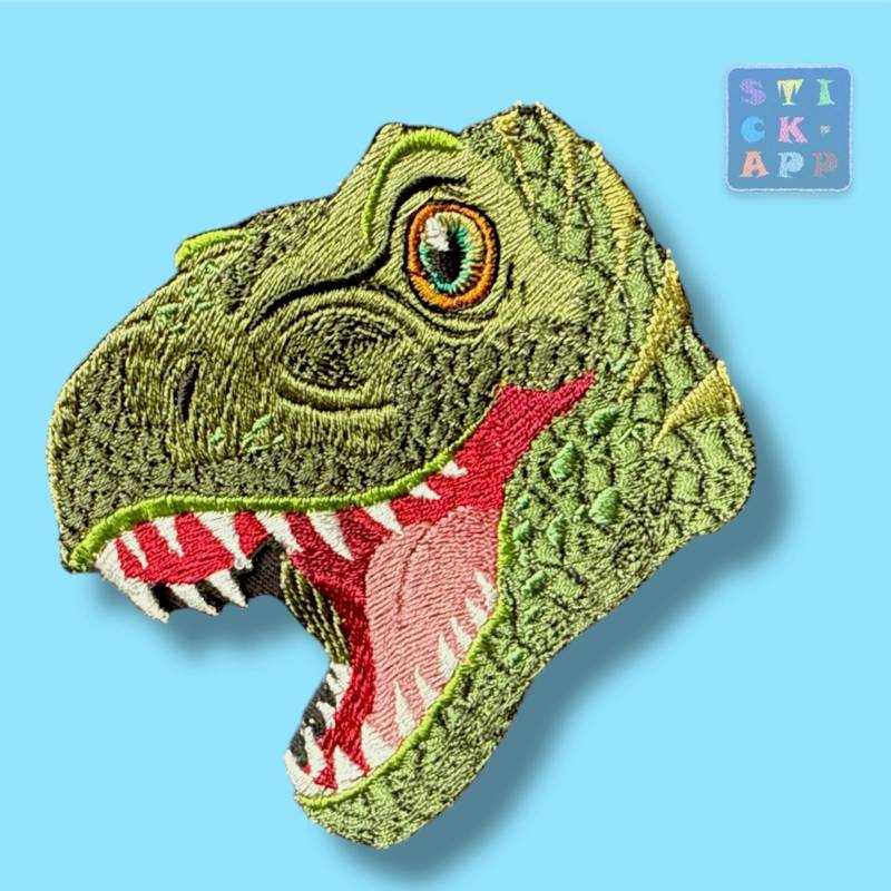 T-Rex-stickapplikation - Dino-Kopf Als Aufnäher Oder Runder Klettie Wunschfarben Ideal Für Schultüte & Kleidung von StickApp