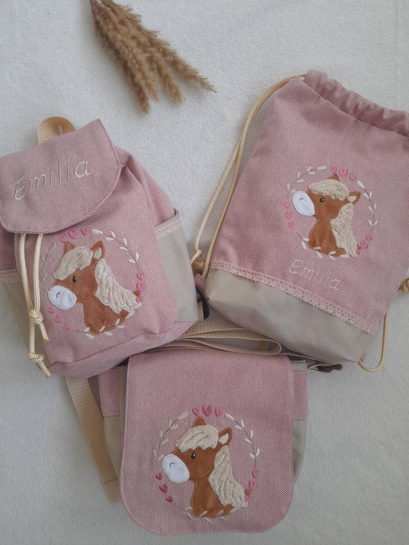 Kinderrucksack Kindergartenrucksack Kindergartentasche Turnbeutel Pferd Mädchen Pony Personalisiert Mit Name von StickNaht