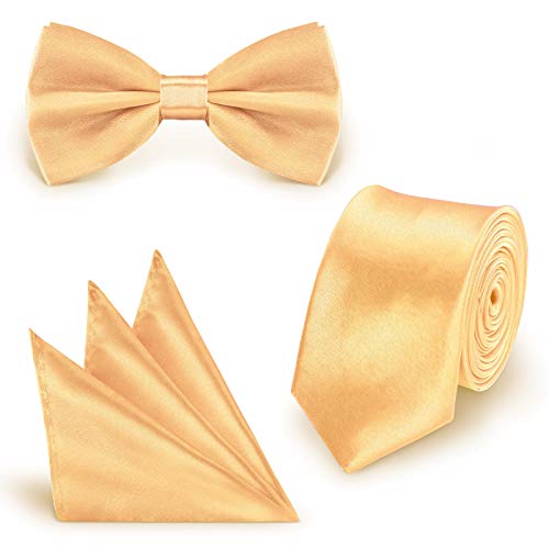 StickandShine Inh. Christian Müller 3 in 1 SET hochwertige Satin Polyester Krawatte Fliege Einstecktuch Gold von StickandShine Inh. Christian Müller