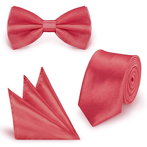 StickandShine Inh. Christian Müller 3 in 1 SET hochwertige Satin Polyester Krawatte Fliege Einstecktuch Lachs von StickandShine Inh. Christian Müller