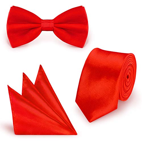 StickandShine Inh. Christian Müller 3 in 1 SET hochwertige Satin Polyester Krawatte Fliege Einstecktuch Orangerot von StickandShine Inh. Christian Müller