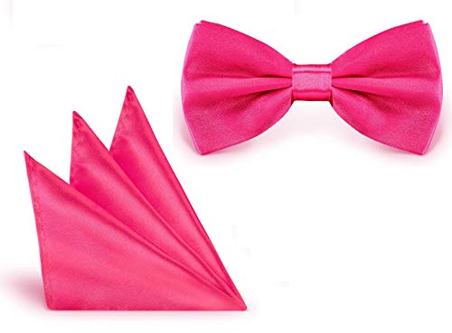 StickandShine 2 in 1 SET hochwertige Satin Polyester Fliege + Einstecktuch Pink Größe verstellbar 12 cm von StickandShine