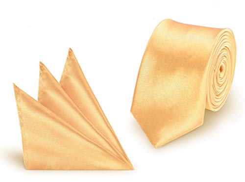 StickandShine 2 in 1 SET hochwertige Satin Polyester Krawatte + Einstecktuch Gold slim 5 cm Breite und 148 cm Länge von StickandShine