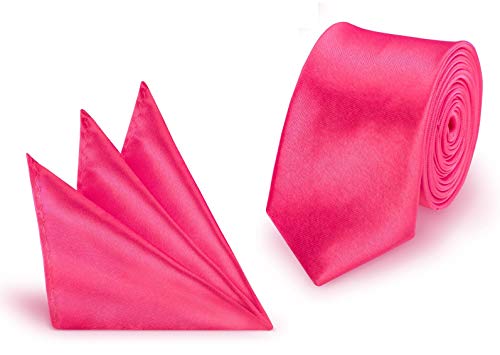 StickandShine 2 in 1 SET hochwertige Satin Polyester Krawatte + Einstecktuch Pink slim 5 cm Breite und 148 cm Länge von StickandShine