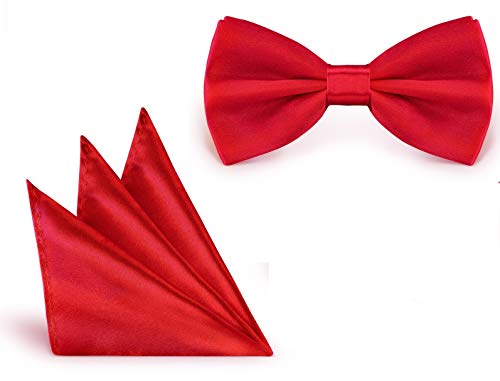 StickandShine Fliege + Einstecktuch Rot Größe verstellbar aus Polyester einfarbig uni 12 cm von StickandShine