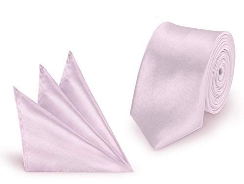 StickandShine Krawatte + Einstecktuch Flieder slim aus Polyester einfarbig uni schmale 5 cm von StickandShine