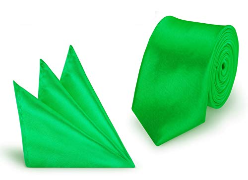 StickandShine Krawatte + Einstecktuch Grün slim aus Polyester einfarbig uni schmale 5 cm von StickandShine