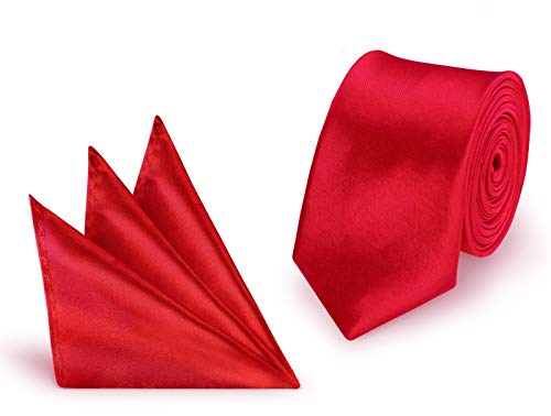 StickandShine Krawatte + Einstecktuch Rot slim aus Polyester einfarbig uni schmale 5 cm von StickandShine