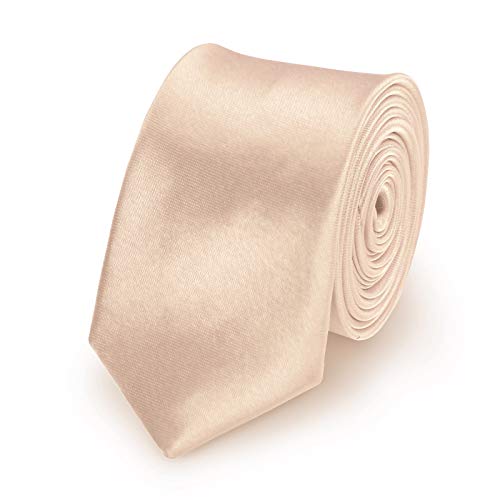 StickandShine Krawatte Creme slim aus Polyester einfarbig uni schmale 5 cm von StickandShine