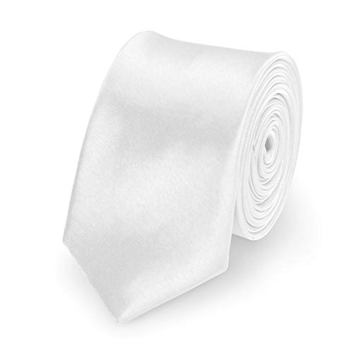 StickandShine Krawatte Weiß slim aus Polyester einfarbig uni schmale 5 cm von StickandShine
