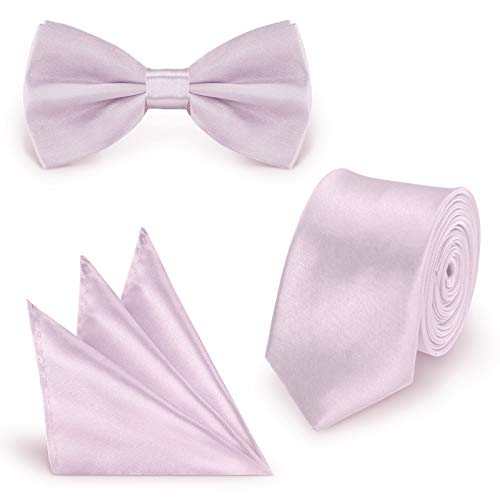 StickandShine SET Krawatte Fliege Einstecktuch Flieder einfarbig uni aus Polyester von StickandShine