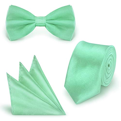 StickandShine SET Krawatte Fliege Einstecktuch Mint einfarbig uni aus Polyester von StickandShine
