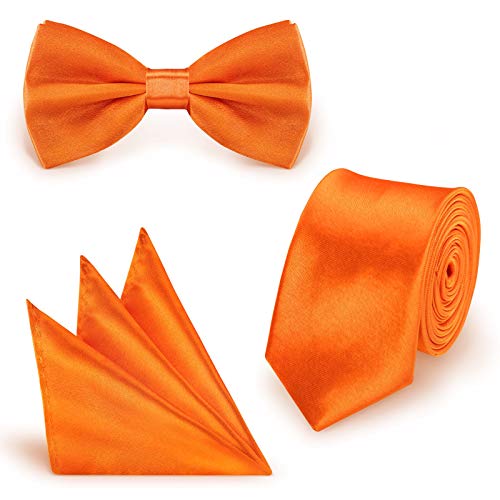 StickandShine SET Krawatte Fliege Einstecktuch Orange einfarbig uni aus Polyester von StickandShine