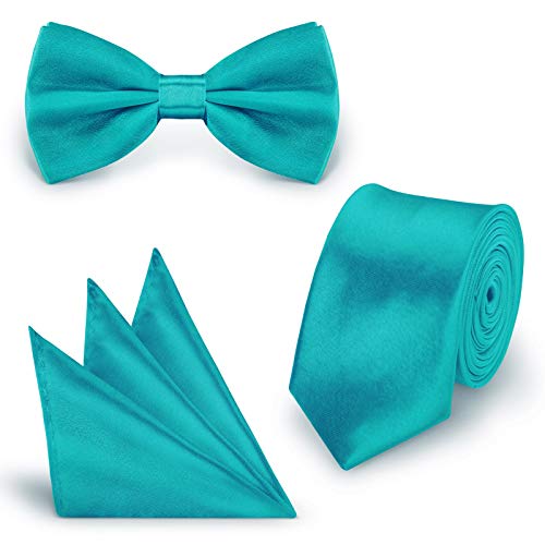 StickandShine SET Krawatte Fliege Einstecktuch Petrol einfarbig uni aus Polyester von StickandShine