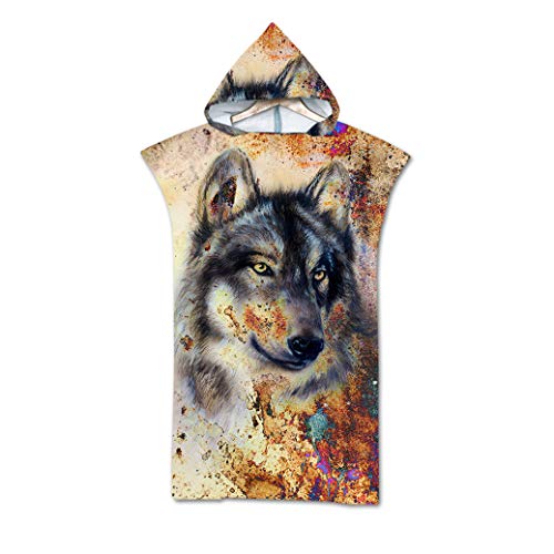 Strand Poncho Kapuze Tier 3D, Badeponcho Mikrofaser Strandtücher Bade Bademantel Schwimmen Surfing Sport Handtuch Badetuch Duschtücher Handtücher Für Damen Herren (Wolf#6) von Sticker Superb