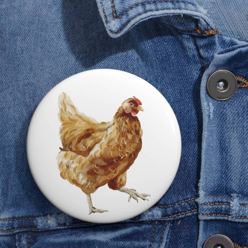 Huhn Design Pin Button, Dekoratives Abzeichen Für Kleidung Taschen Hüte Jacken, Braune Henne Bauernhof Tier Sammlerstück, Einzigartiges Geschenk von StickerMoodCo