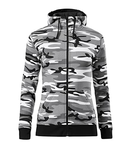 Stickerworld24 Camo Zipper C20 Sweatshirt Damen Jacke mit Kapuze Sweatjacke Kapuzenjacke Pullover für Sweater Sweatshirts Farbe Camouflage grau, Größe 2XL von Stickerworld24