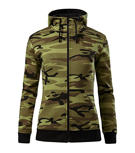 Stickerworld24 Camo Zipper C20 Sweatshirt Damen Jacke mit Kapuze Sweatjacke Kapuzenjacke Pullover für Sweater Sweatshirts Größe S, Farbe Camouflage grün von Stickerworld24