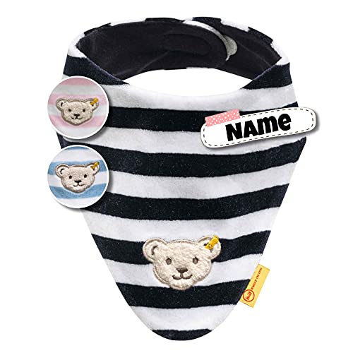 Steiff Baby Halstuch | Nickistoff | Steiff personalisiert Dreieckstuch | Halstuch mit Namen | Fleece | 0-2 Jahre | Klettverschluss | kuschelig warm | Halstuch Baby (Navy Nicki) von Stickling