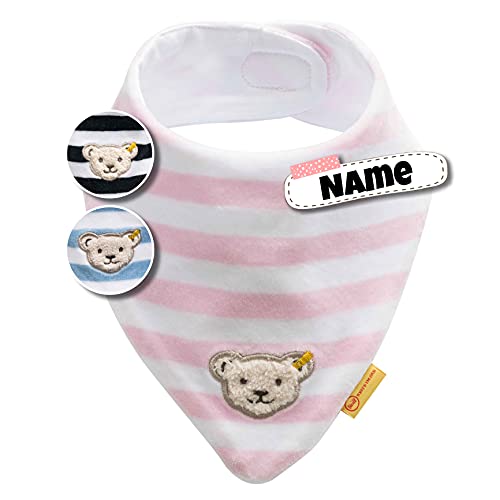 Steiff Baby Halstuch | Nickistoff | Steiff personalisiert Dreieckstuch | Halstuch mit Namen | Fleece | 0-2 Jahre | Klettverschluss | kuschelig warm | Halstuch Baby (Rosa Nicki) von Stickling