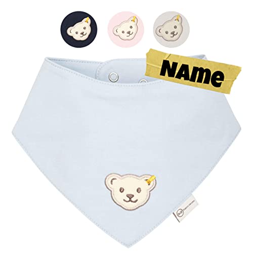 Steiff Baby Halstuch mit Name | BIO Baumwolle | Steiff personalisiert Dreieckstuch | 0-4 Jahre | Druckknopf | Halstuch Baby (Celestial-Blau) von Stickling