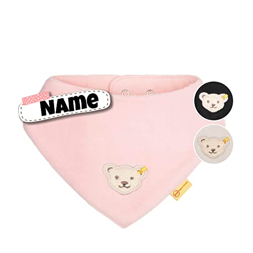 Steiff Halstuch Baby personalisiertes Dreieckstuch | Fleece | individuell bestickt mit Namen | 0-3 Jahre | kuschelig warm | 3 Farben (Silver-Rosa Fleece) von Stickling