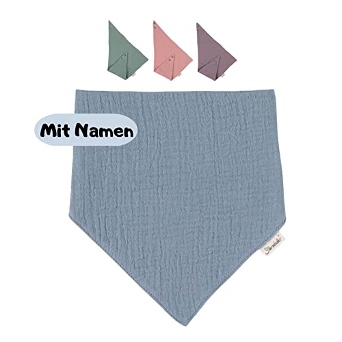 Sterntaler Baby Musselin Halstuch mit Name | BIO Baumwolle | Sterntaler personalisiert Dreieckstuch | 0-4 Jahre | Druckknopf | Babygeschenk Geschenk Geburt (Musselin Blau) von Stickling