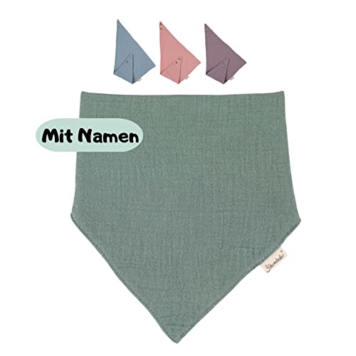 Sterntaler Baby Musselin Halstuch mit Name | BIO Baumwolle | Sterntaler personalisiert Dreieckstuch | 0-4 Jahre | Druckknopf | Babygeschenk Geschenk Geburt (Musselin Grün) von Stickling