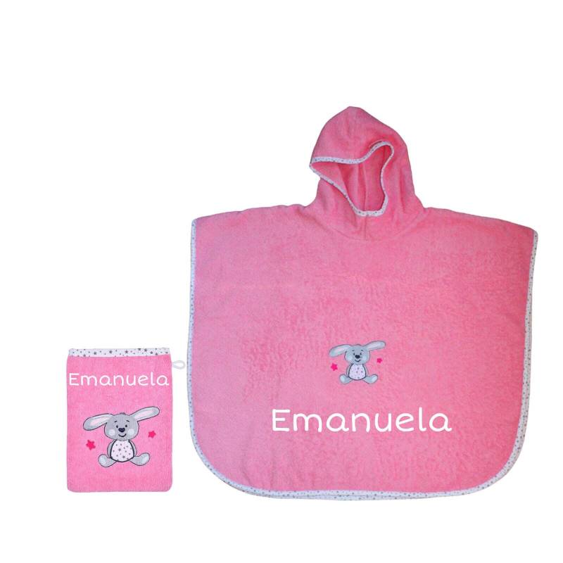 Badeponcho Kinder + Waschlappen Mit Name Bestickt | Hase Bubbelgum von SticklingDE