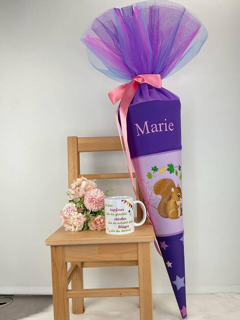 Schultüte Lila Eichhörnchen Mit Namen von StickmanufakturDE