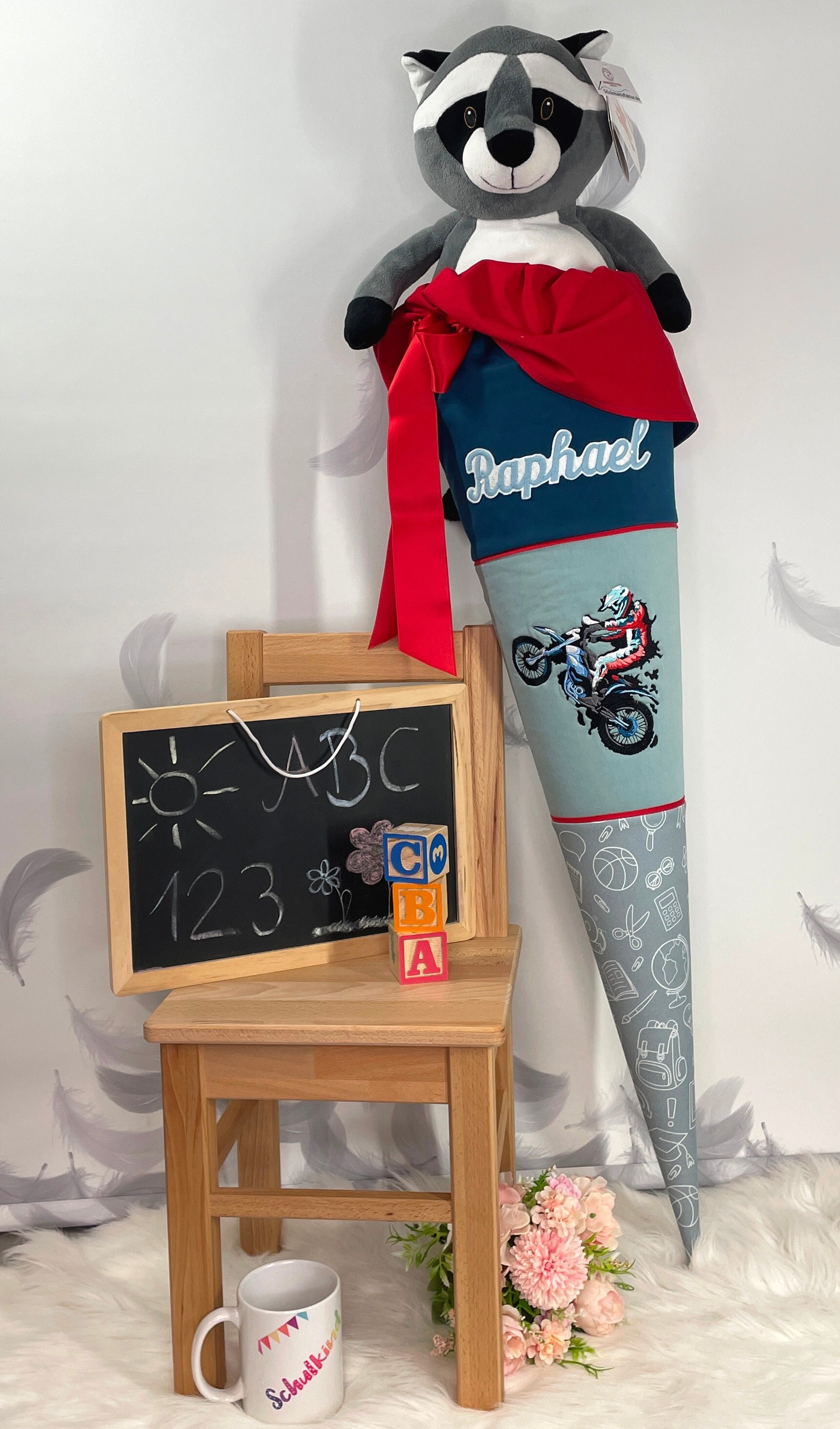 Schultüte Rot Motorcross Mit Namen von StickmanufakturDE