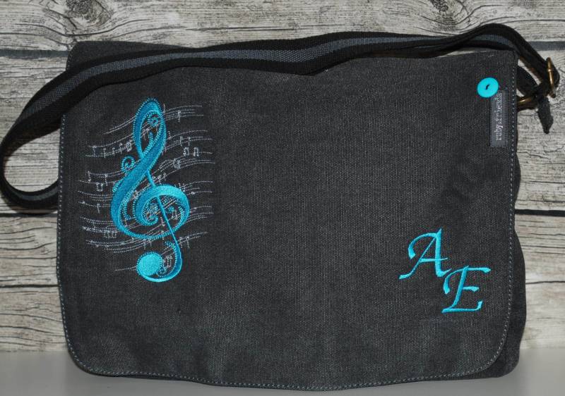 Notentasche/Schultertasche Mit Monogramm Personalisiert Bestickt von Stickwerkstatt